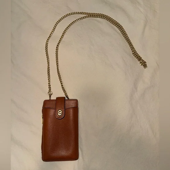 COACH Brown Leather Crossbody Phone Bag - Picture 2 of 15